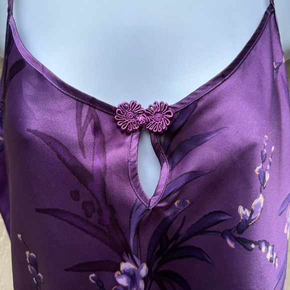 Vintage Angelique Lingerie Purple Floral Strap Polyester Mini Short Slip Dress M - Picture 3 of 9